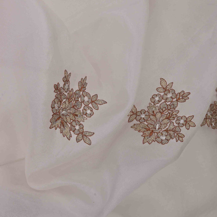 Rice White Organza Embroidered Fabric