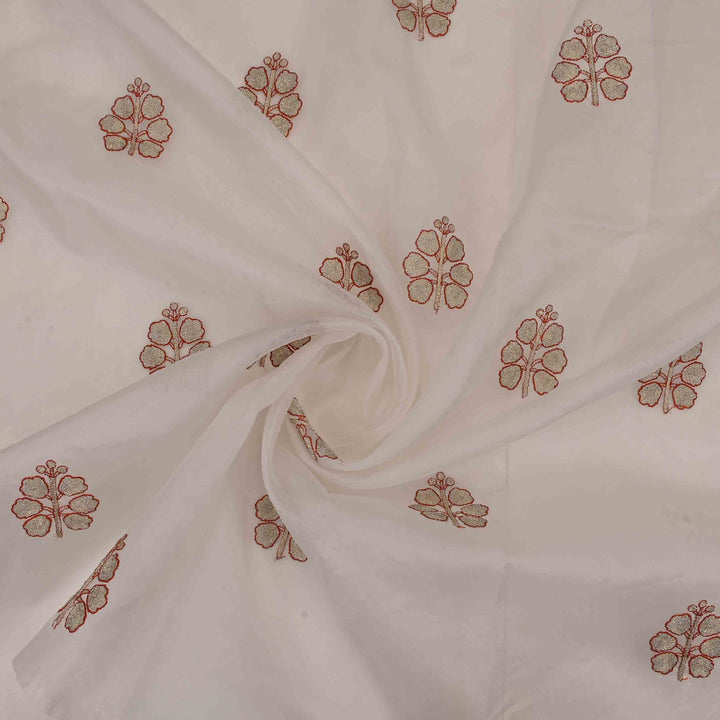 Pearl White Organza Embroidered Fabric
