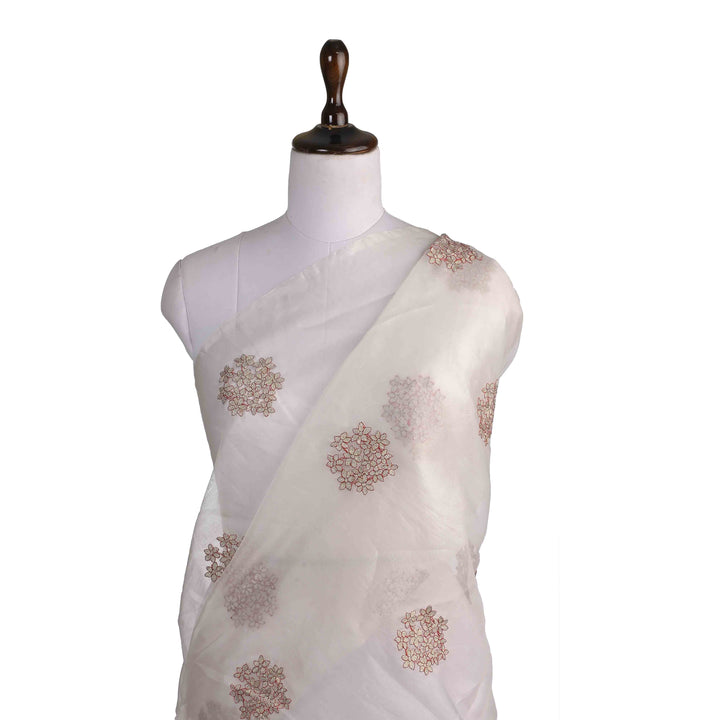 Powder White Organza Embroidered Fabric