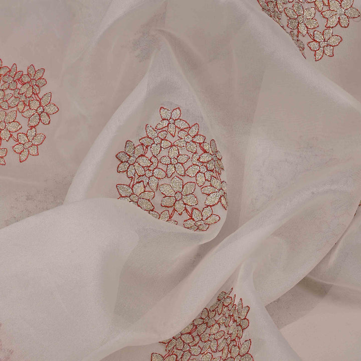 Powder White Organza Embroidered Fabric