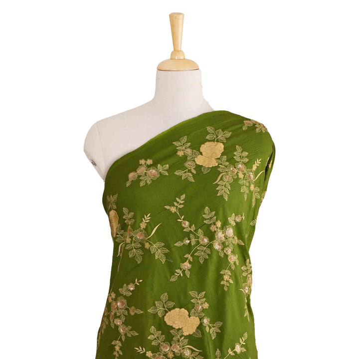 Avocado Green Moonga Embroidered Fabric