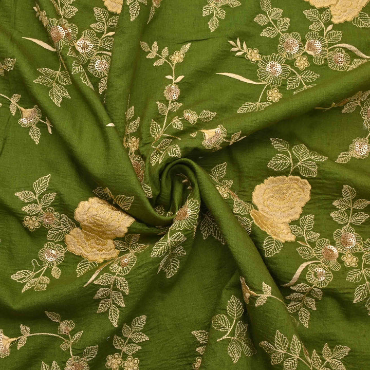 Avocado Green Moonga Embroidered Fabric
