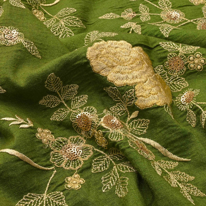Avocado Green Moonga Embroidered Fabric