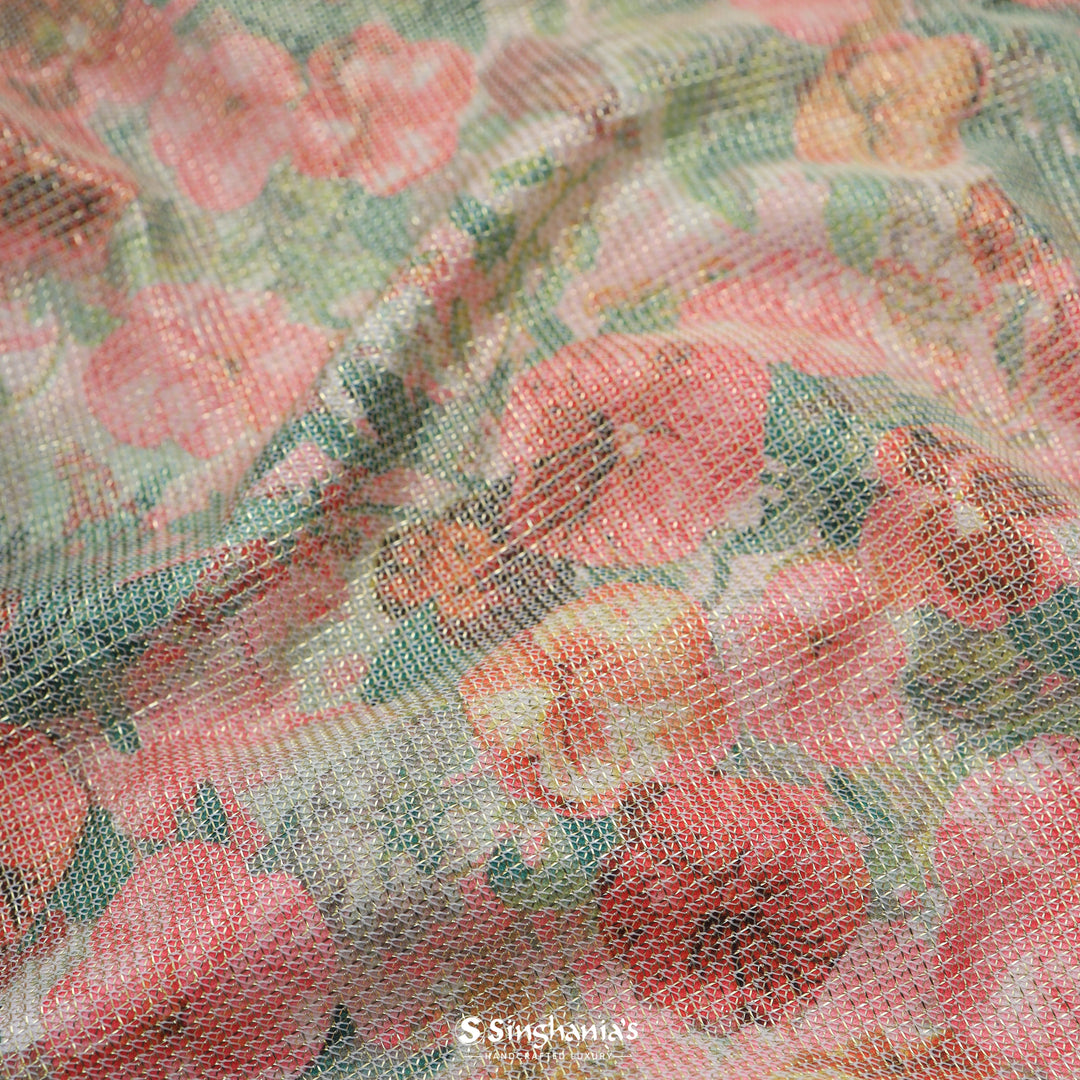 Pink Floral Printed With Shimmer Fancy Fabric