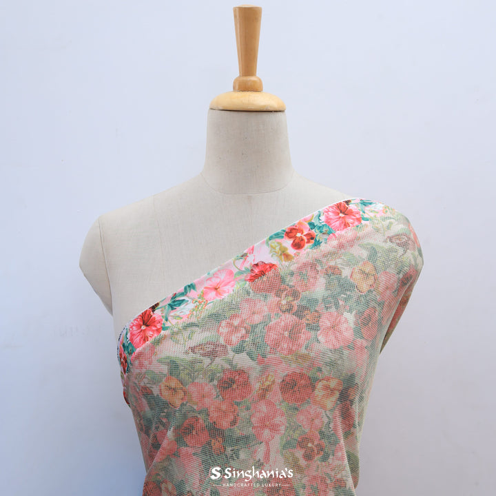 Pink Floral Printed With Shimmer Fancy Fabric