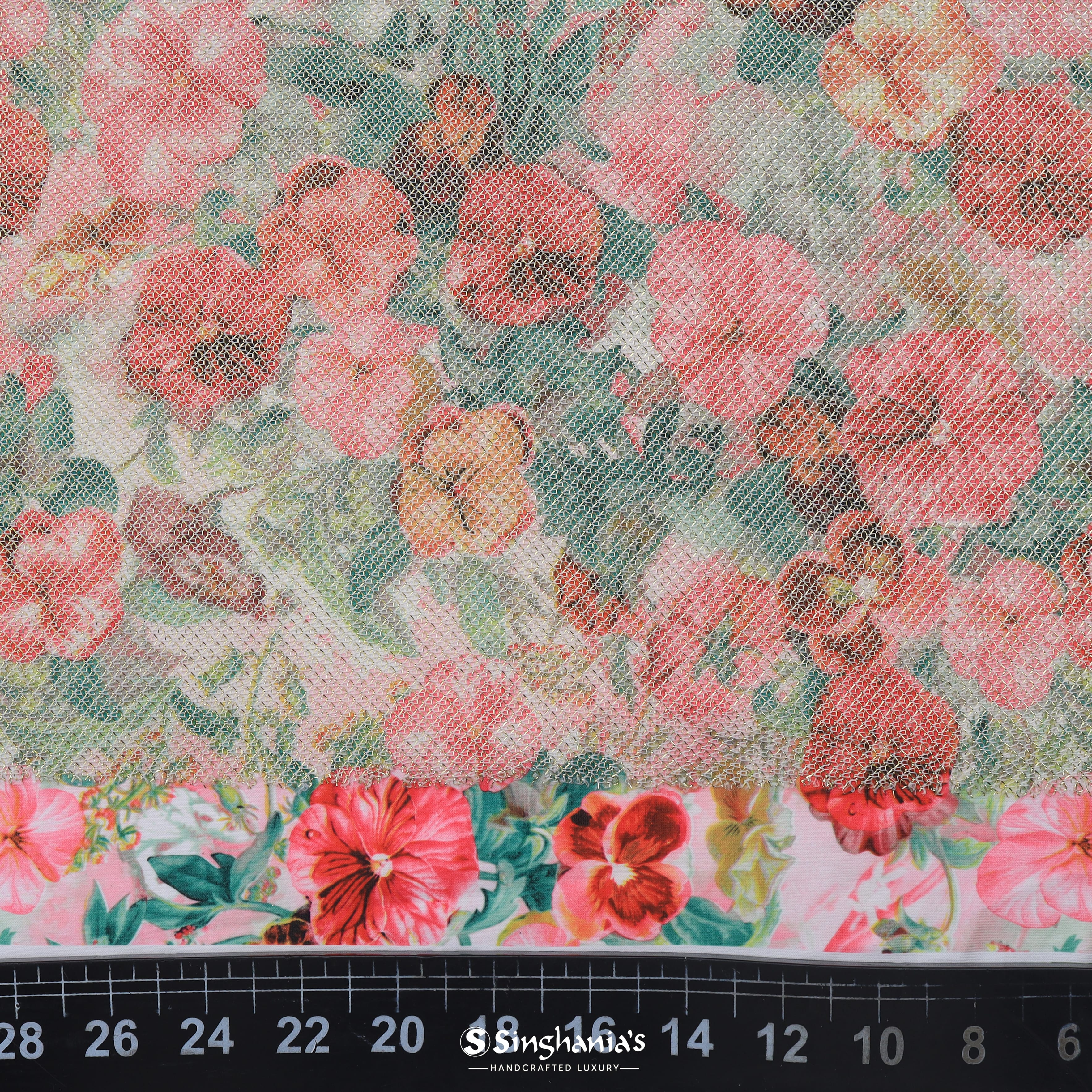 Pink Floral Printed With Shimmer Fancy Fabric