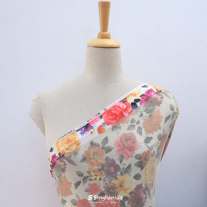 White Floral Printed With Shimmer Fancy Fabric