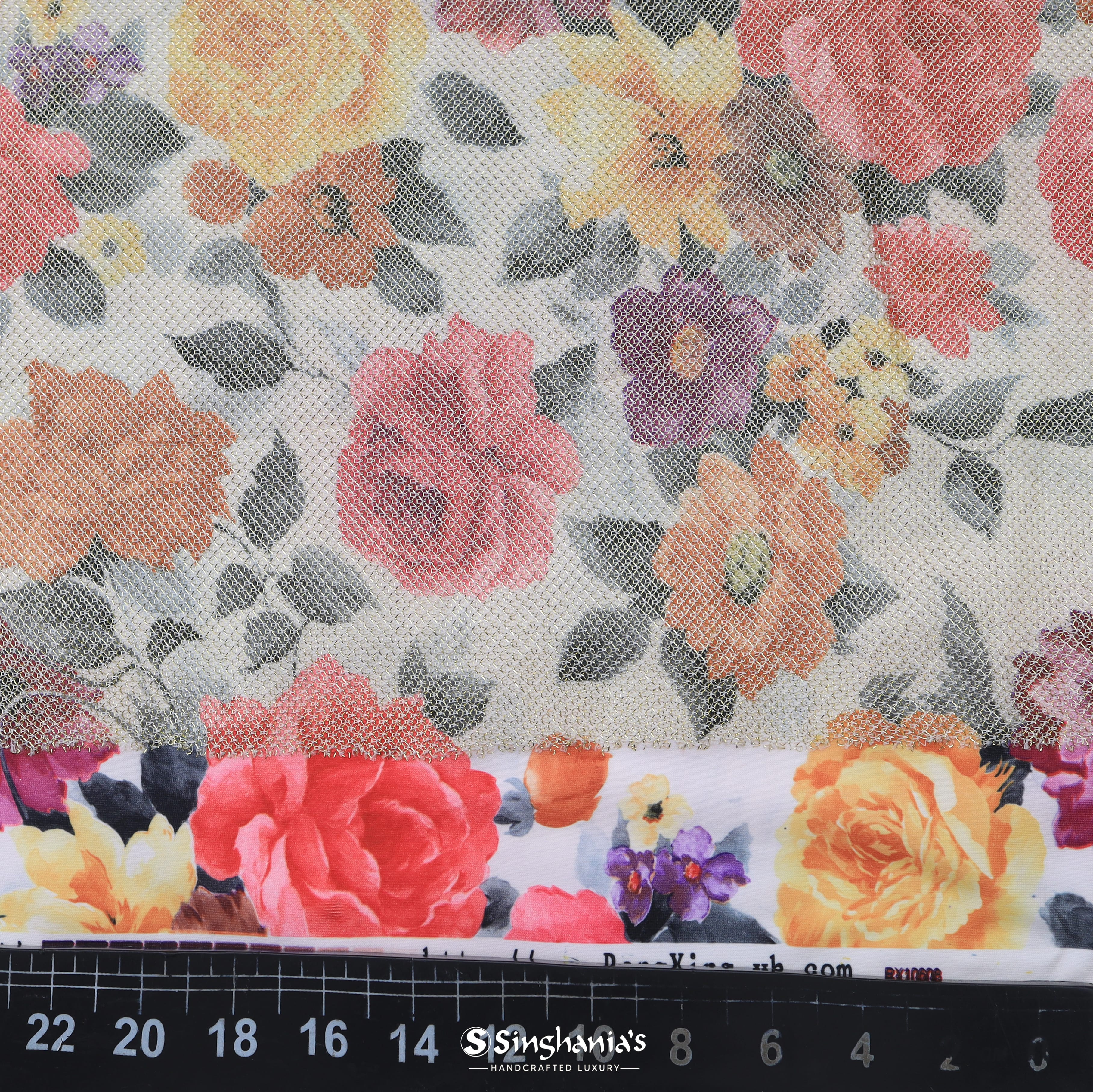 White Floral Printed With Shimmer Fancy Fabric