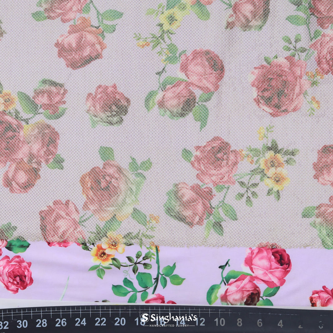 Multi-Color Rose Printed On Pale Purple With Shimmer Fancy Fabric