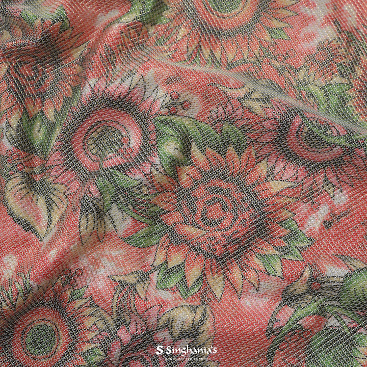Multi-Color Sunflower Printed With Shimmer Fancy Fabric