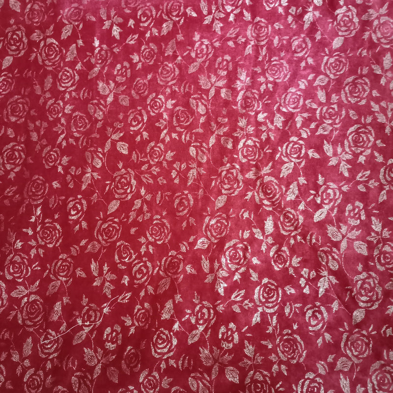 Red Color Floral Textured Velvet Fabric