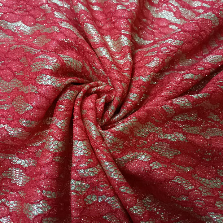 Red With Gold Textured Fancy Fabric