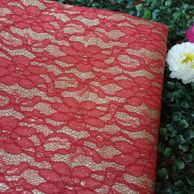 Red With Gold Textured Fancy Fabric