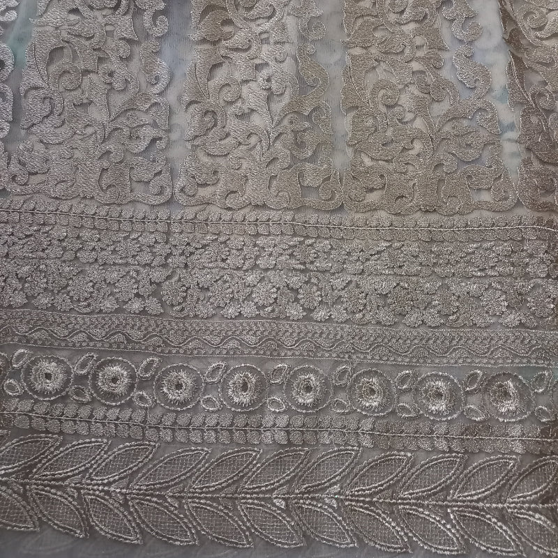 Golden Beige Color Embroidered Net Fancy Fabric