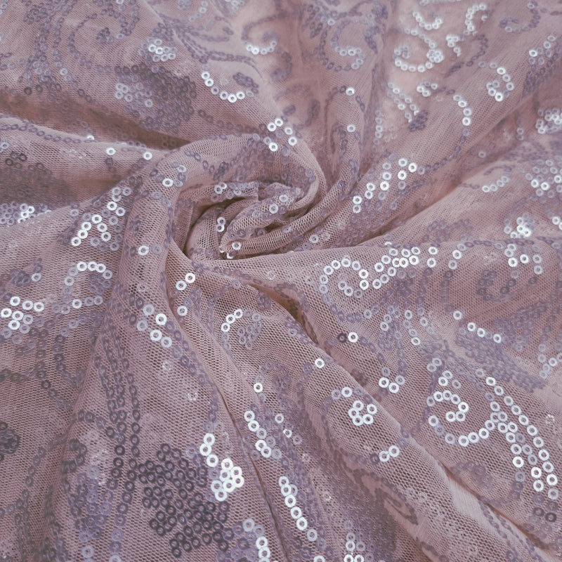 Pastel Pink Colour Net Fabric With Sequence Work