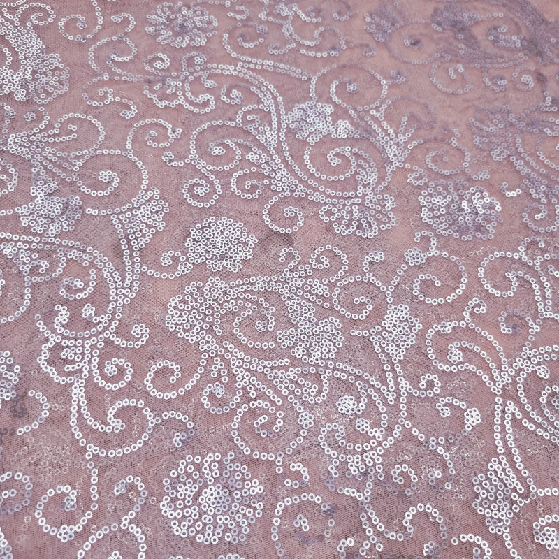 Pastel Pink Colour Net Fabric With Sequence Work