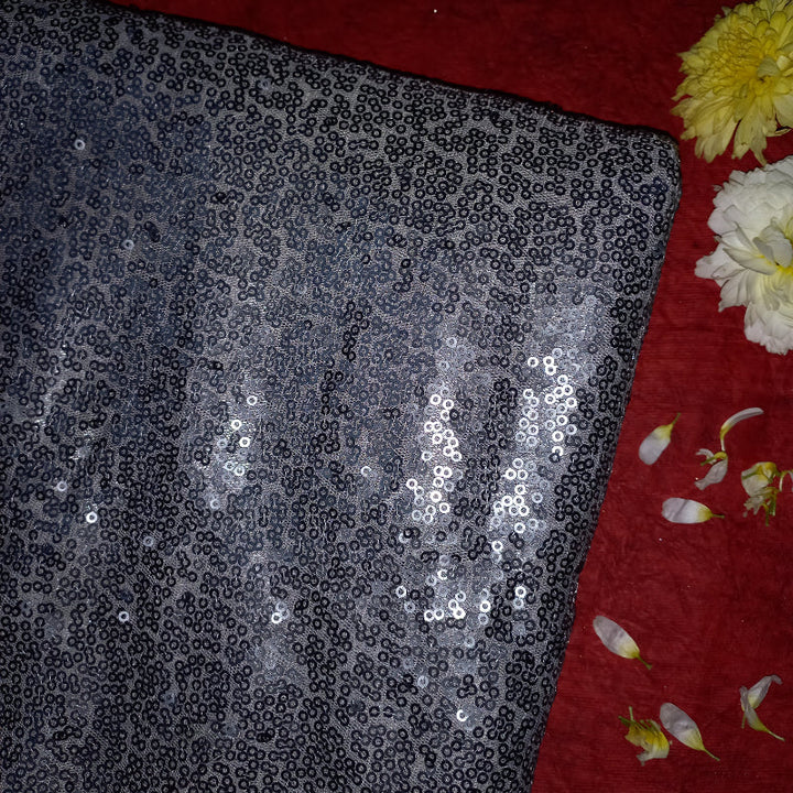 Gray Color Sequins Work Net Fancy Fabric