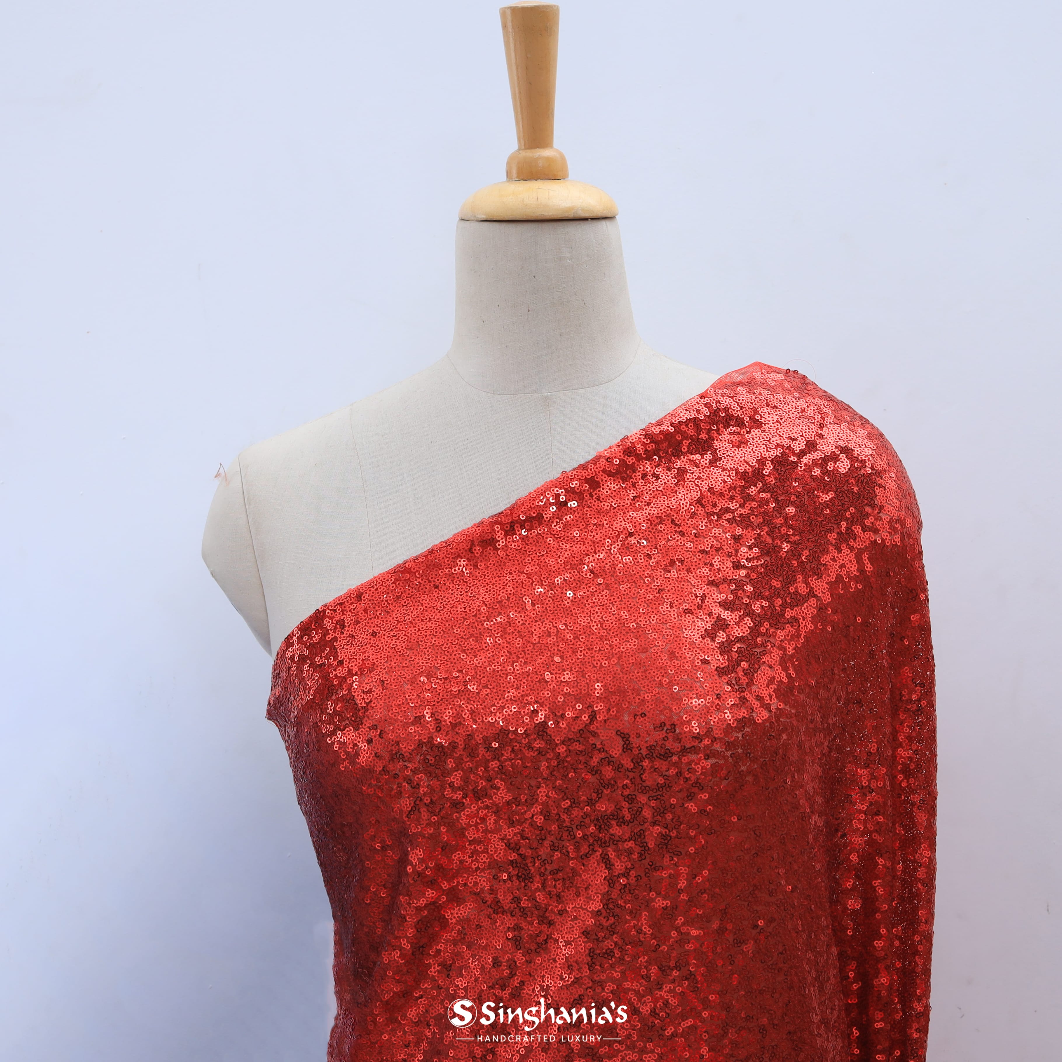 Red Shiny Sequin Net Fabric