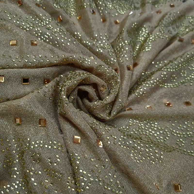 Dusky Beige Colour Fancy Fabric With Mukaish Work