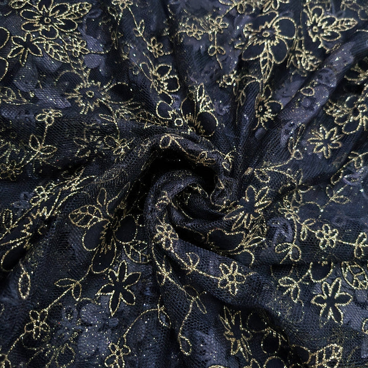 Black Textured Fancy Fabric With Floral Pattern