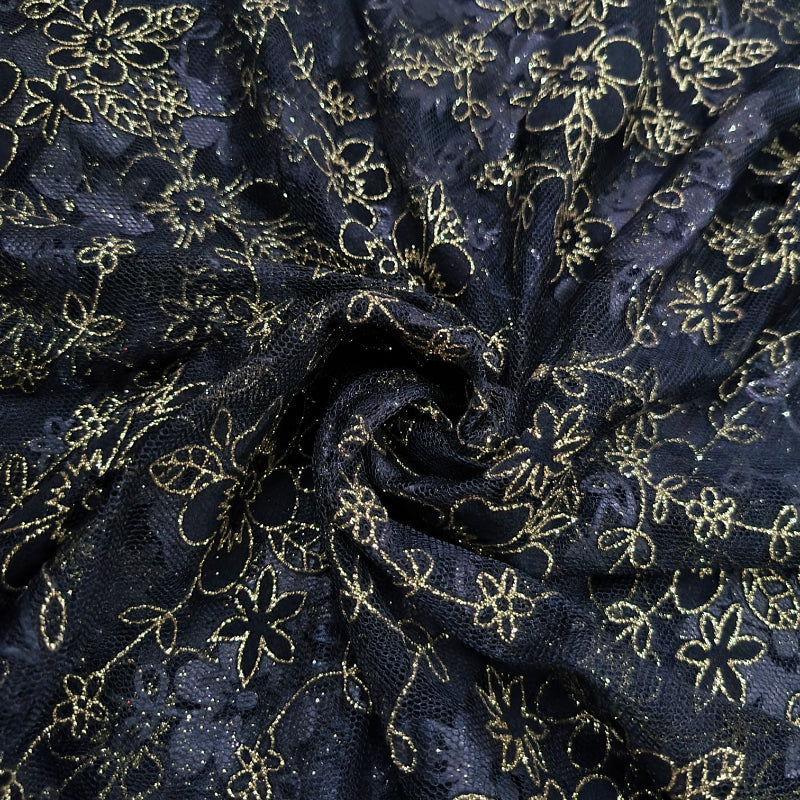 Black Textured Fancy Fabric With Floral Pattern