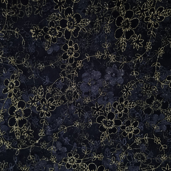 Black Textured Fancy Fabric With Floral Pattern