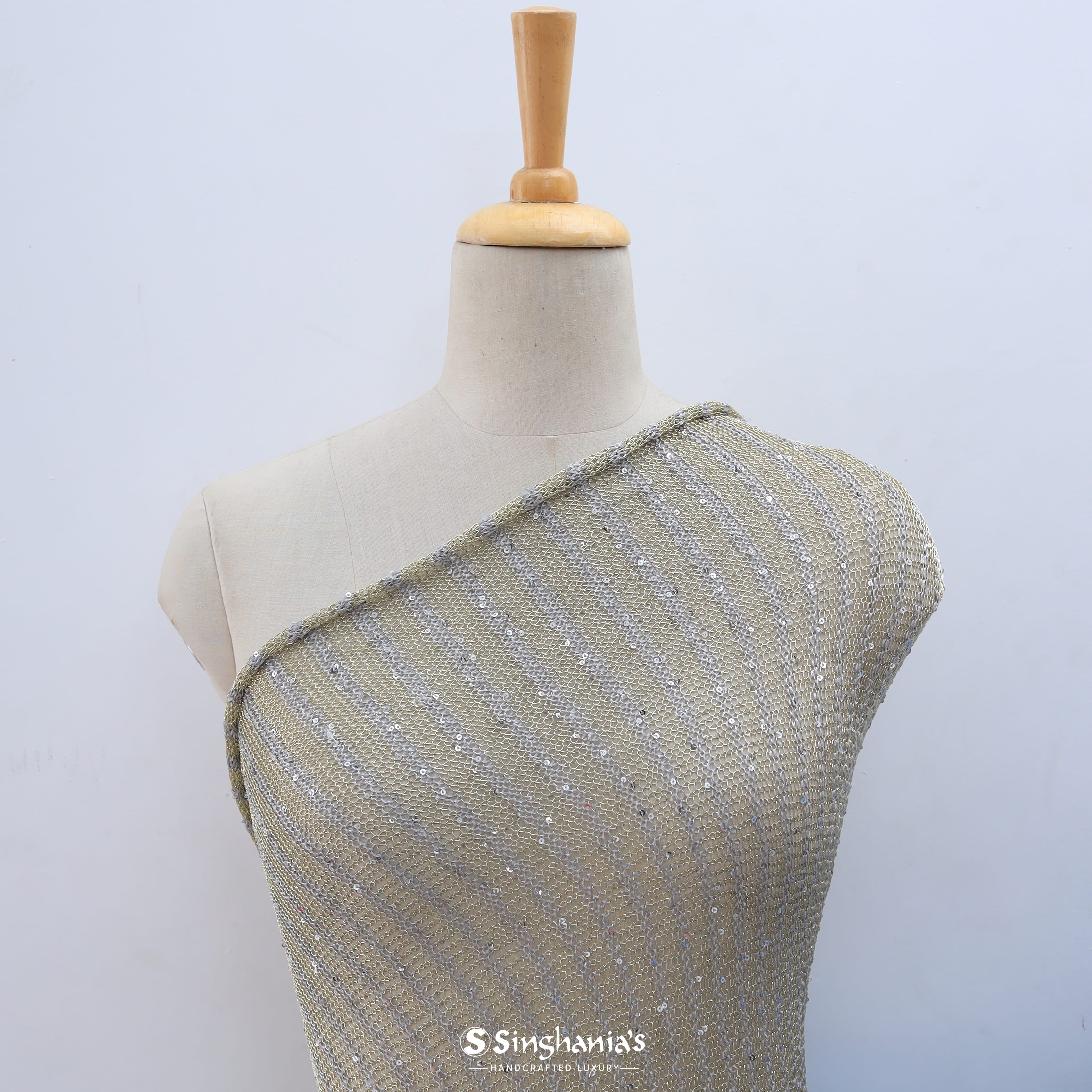 Grey Gold Colour Mesh Fabric