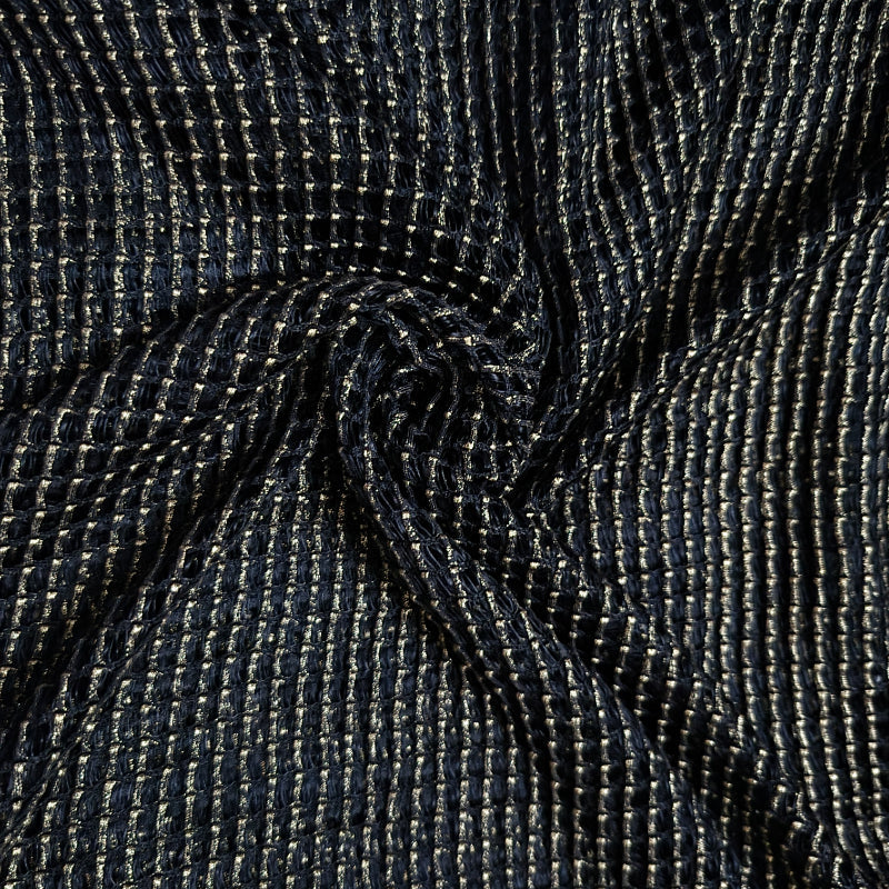 Pitch Black Colour Fancy Fabric With Stripes