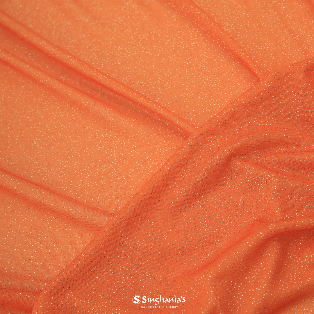 Orange Colour Metallic Sheer Knit Fabric