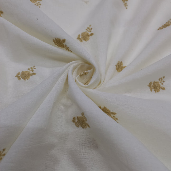 Shwetha Dyeable White Zari Floral Embroidered Cotton Fabric