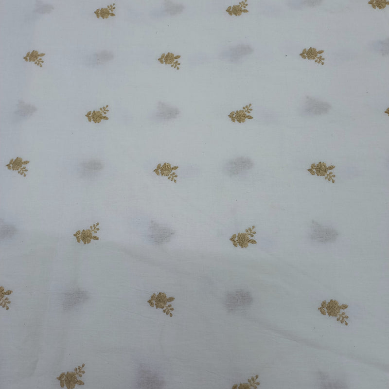 Shwetha Dyeable White Zari Floral Embroidered Cotton Fabric