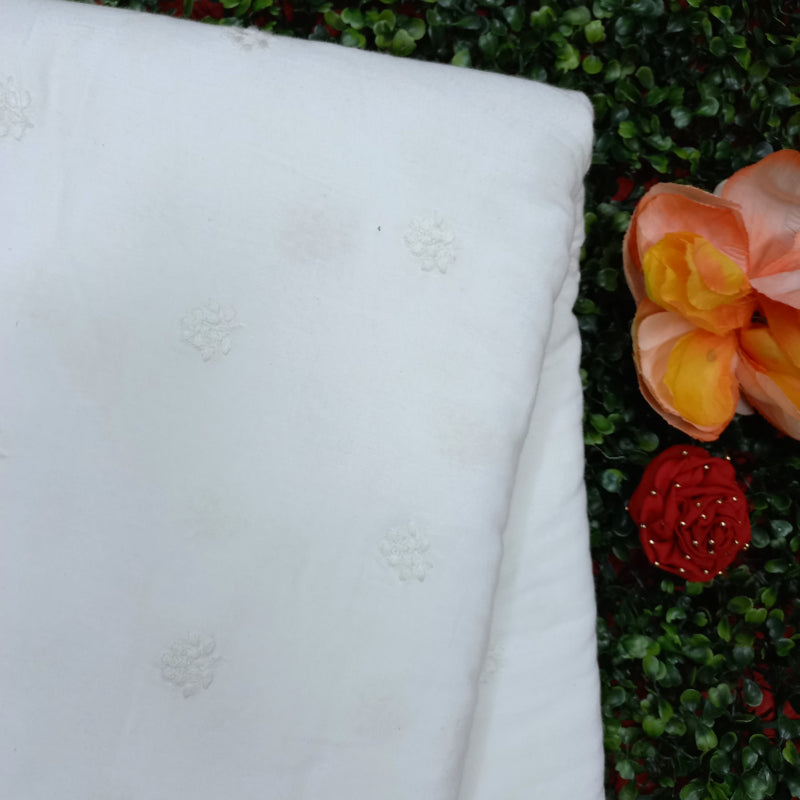 Shwetha Dyeable White Embroidered Cotton Fabric