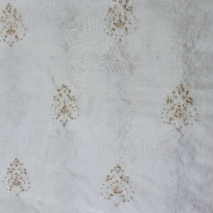White Dyeable Chanderi Fabric with Sequence and Thread Embroidery