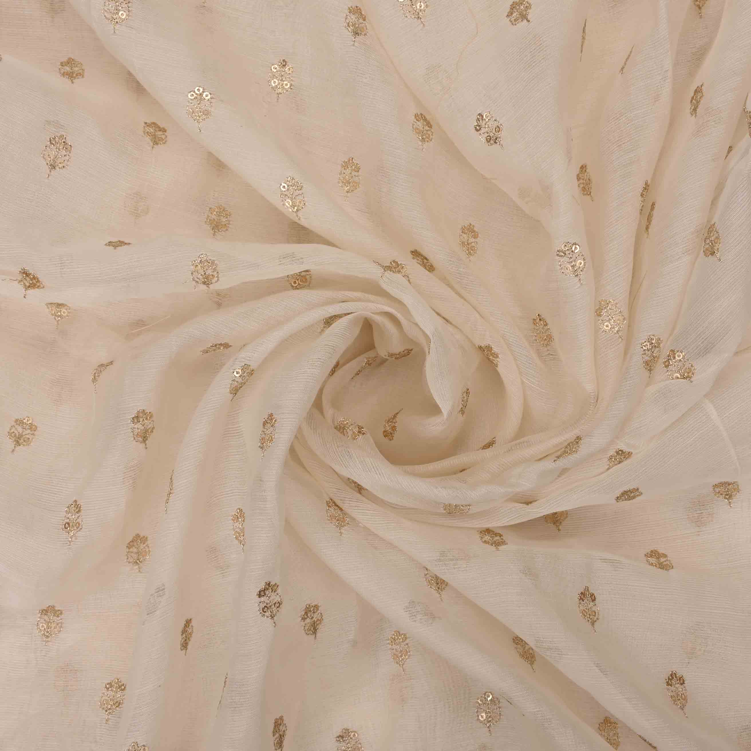 Almond Brown Organza Embroidered Fabric