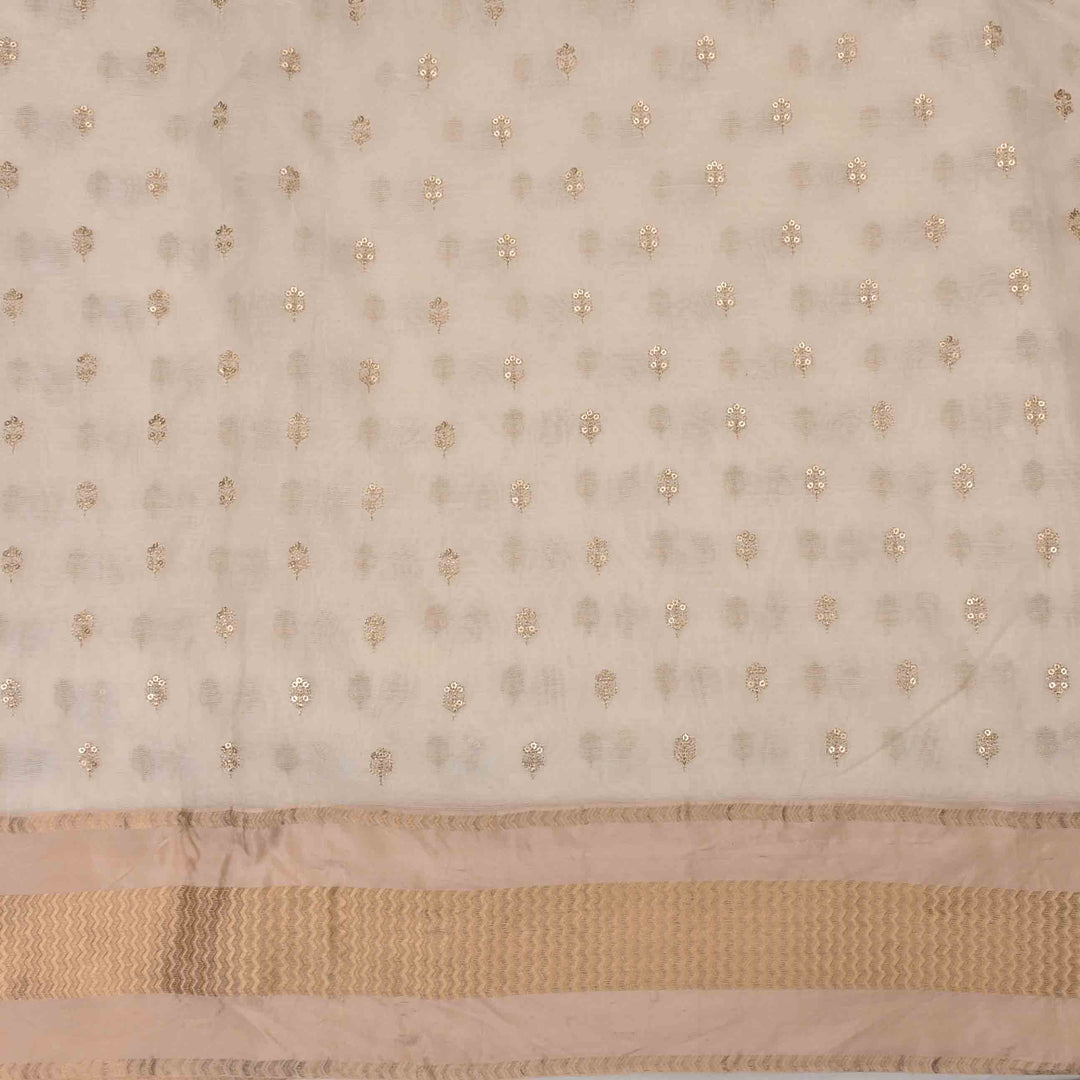 Almond Brown Organza Embroidered Fabric