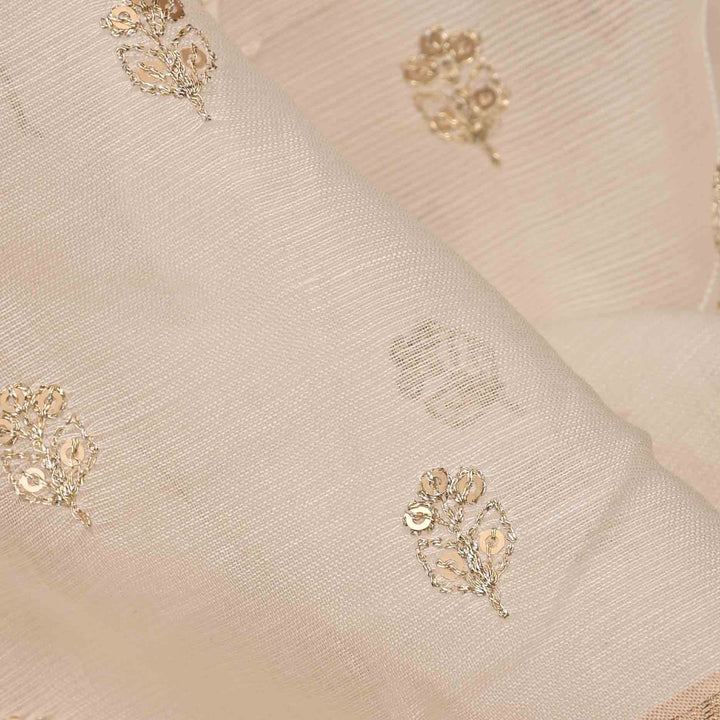 Almond Brown Organza Embroidered Fabric