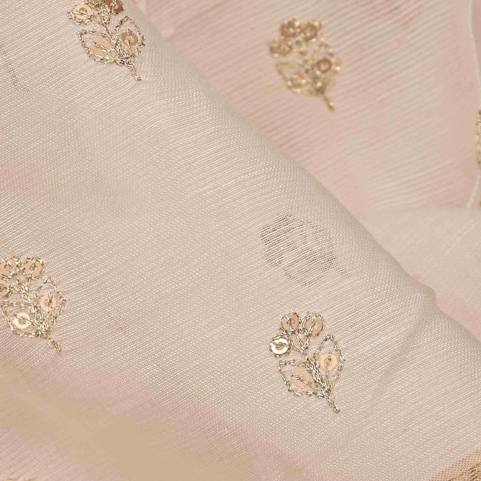 Almond Brown Organza Embroidered Fabric