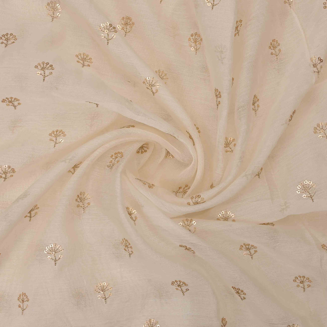 Buttercream Brown Organza Embroidered Fabric
