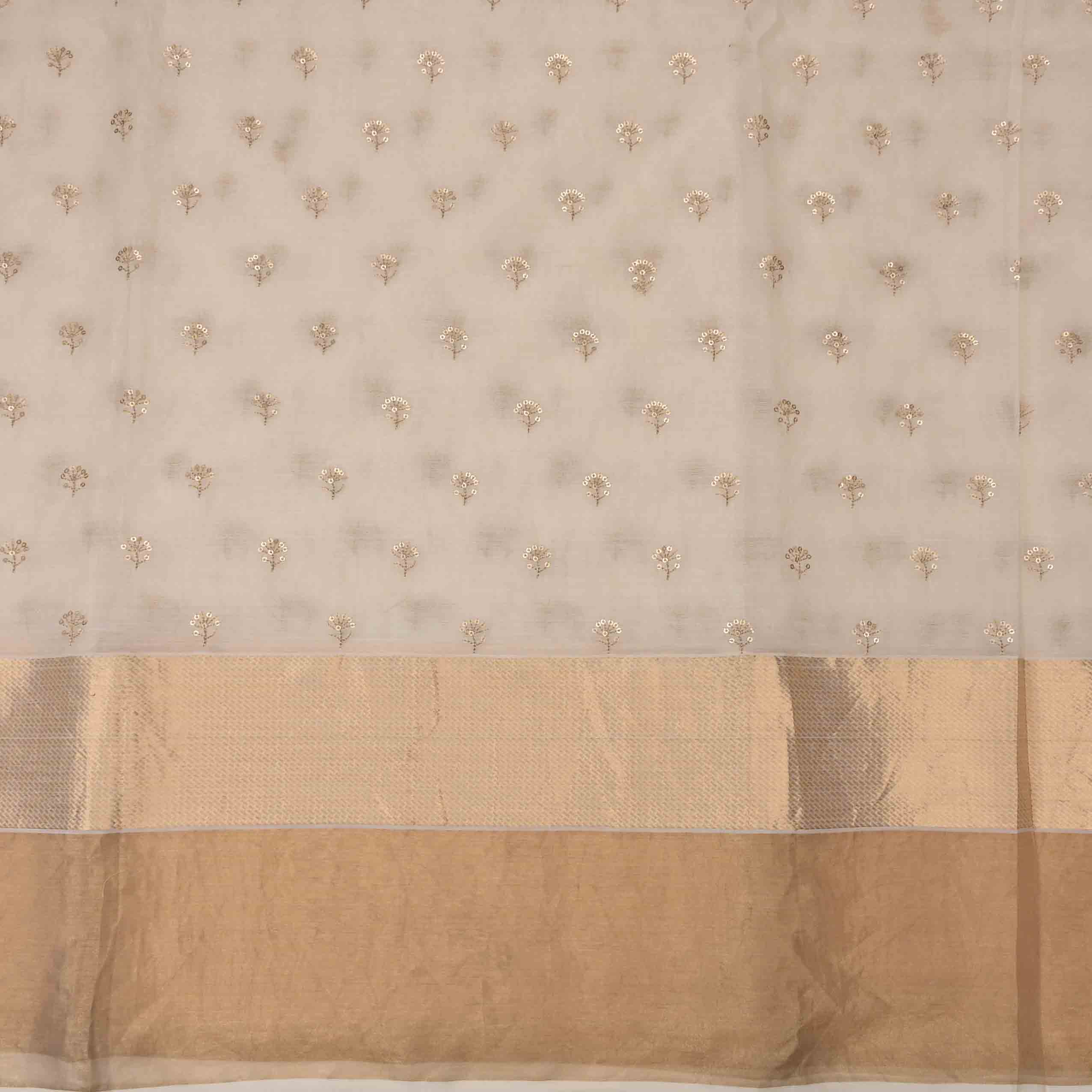 Buttercream Brown Organza Embroidered Fabric