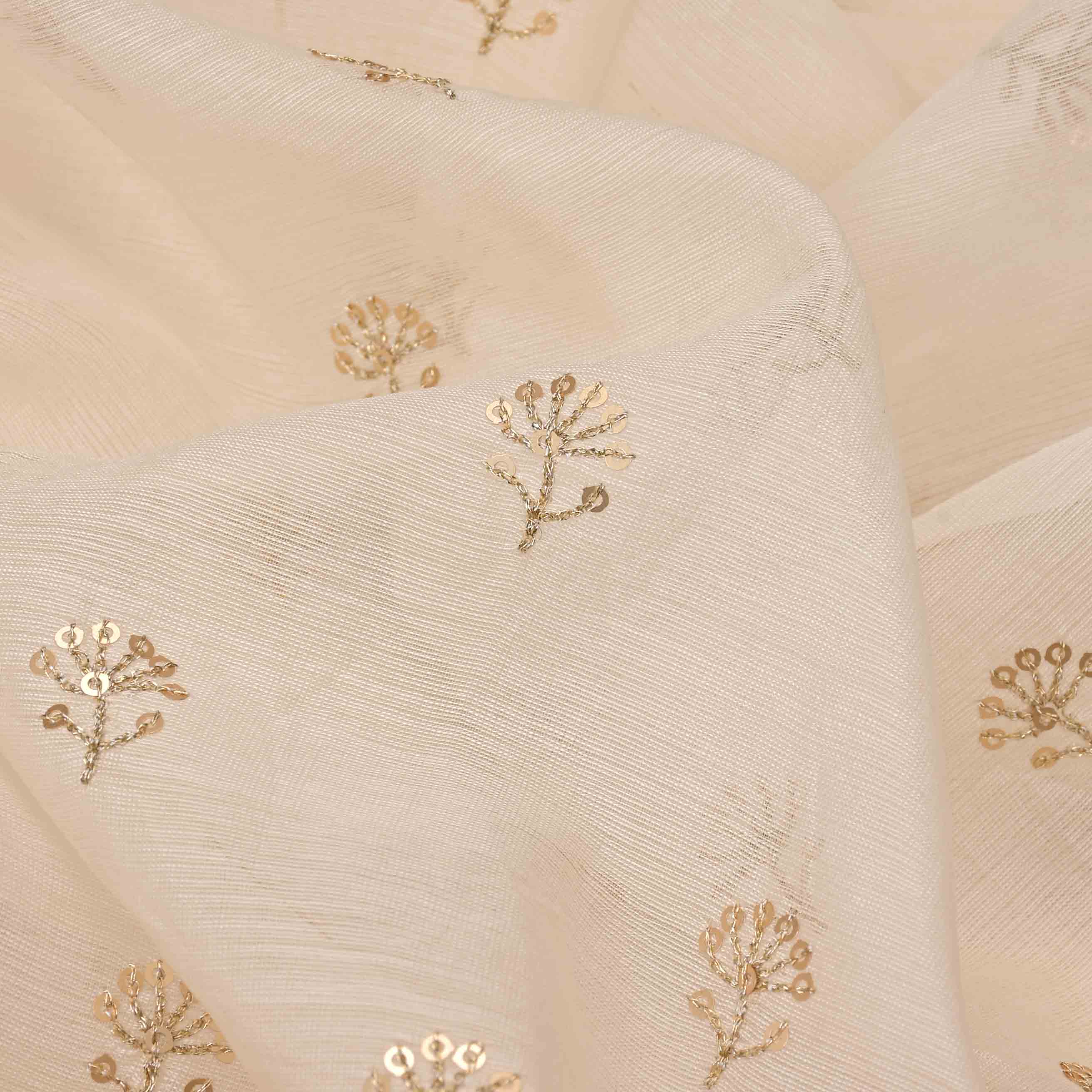 Buttercream Brown Organza Embroidered Fabric