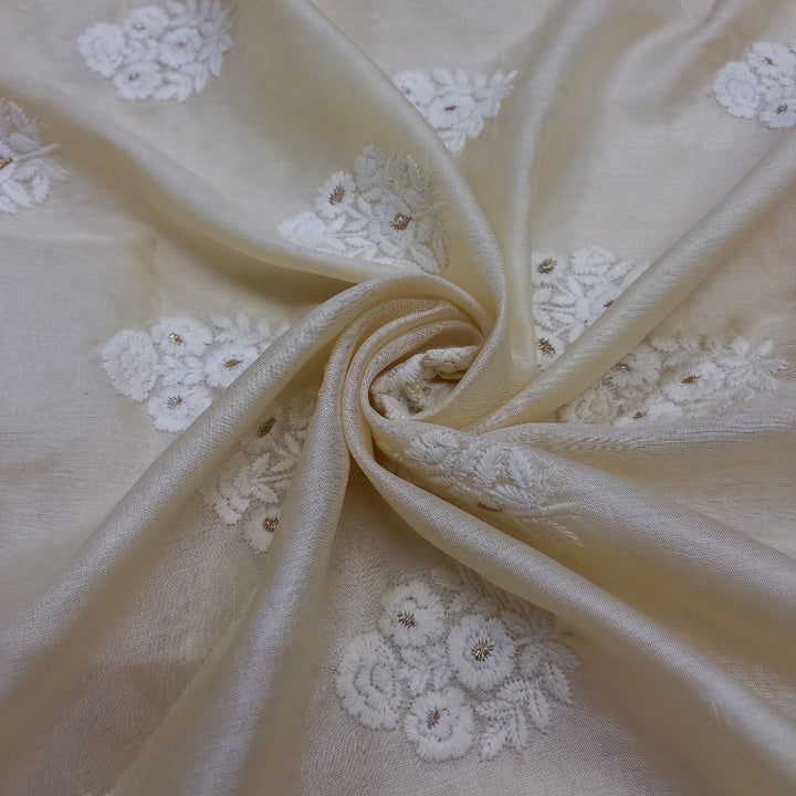 Shweth Dyeable Off-White Embroidered Tusser Fabric