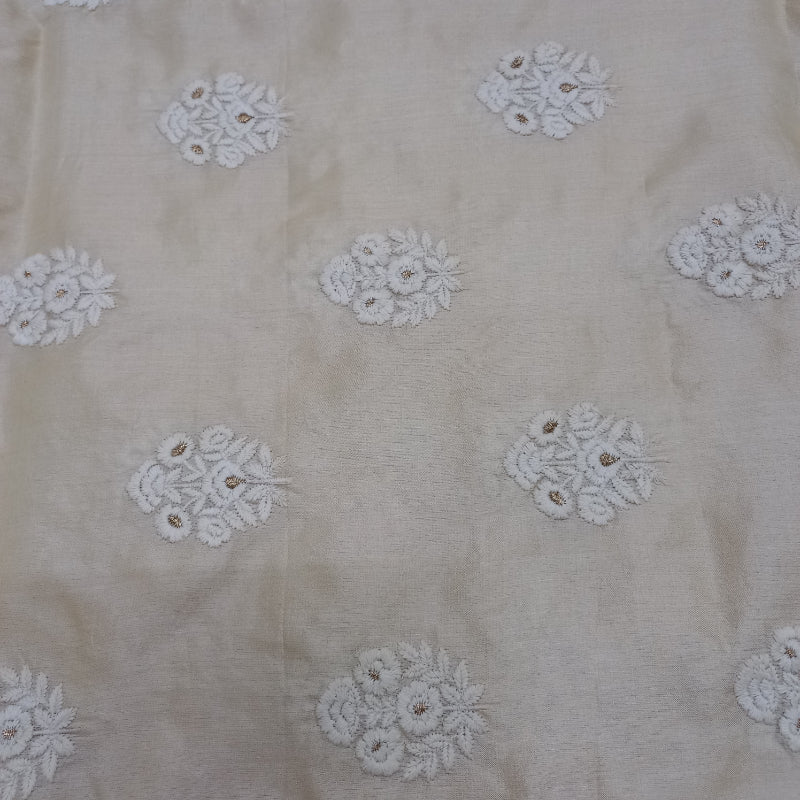 Shweth Dyeable Off-White Embroidered Tusser Fabric