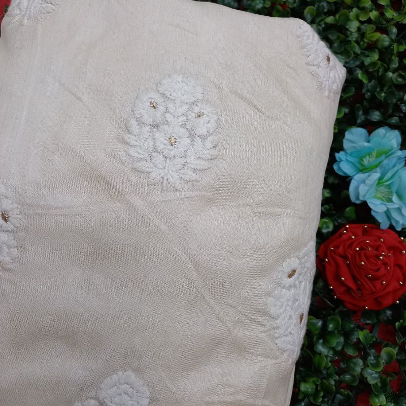 Shweth Dyeable Off-White Embroidered Tusser Fabric