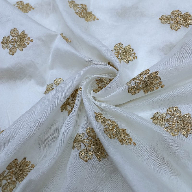 Shwetha Dyeable White Zari Floral Embroidered Chanderi Fabric