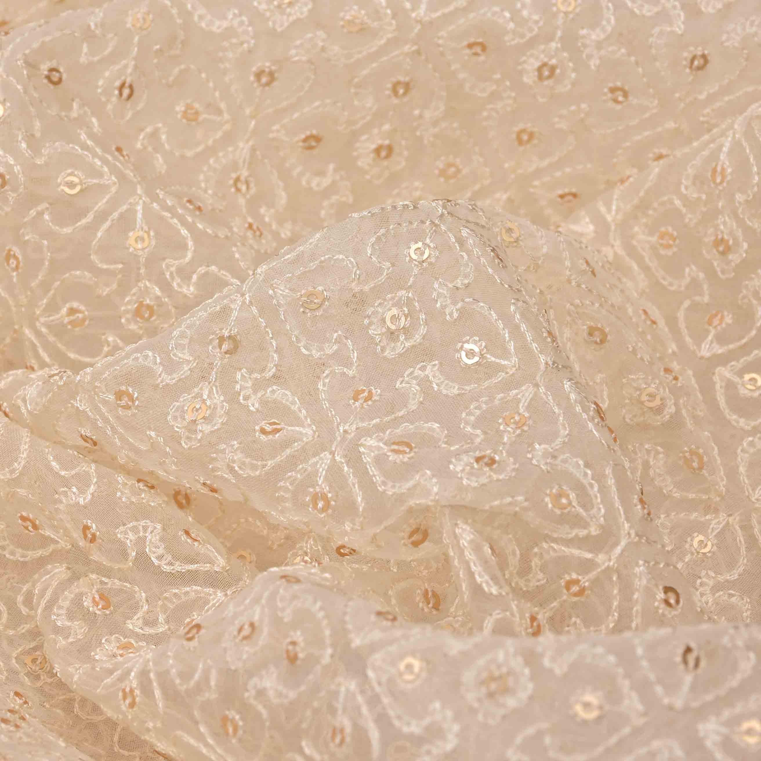 Magnolia Cream Organza Embroidered Fabric