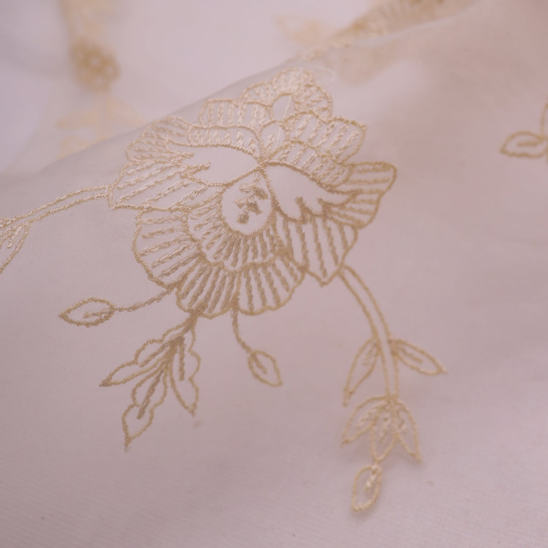 Cameo Peach Organza Floral Embroidery Fabric