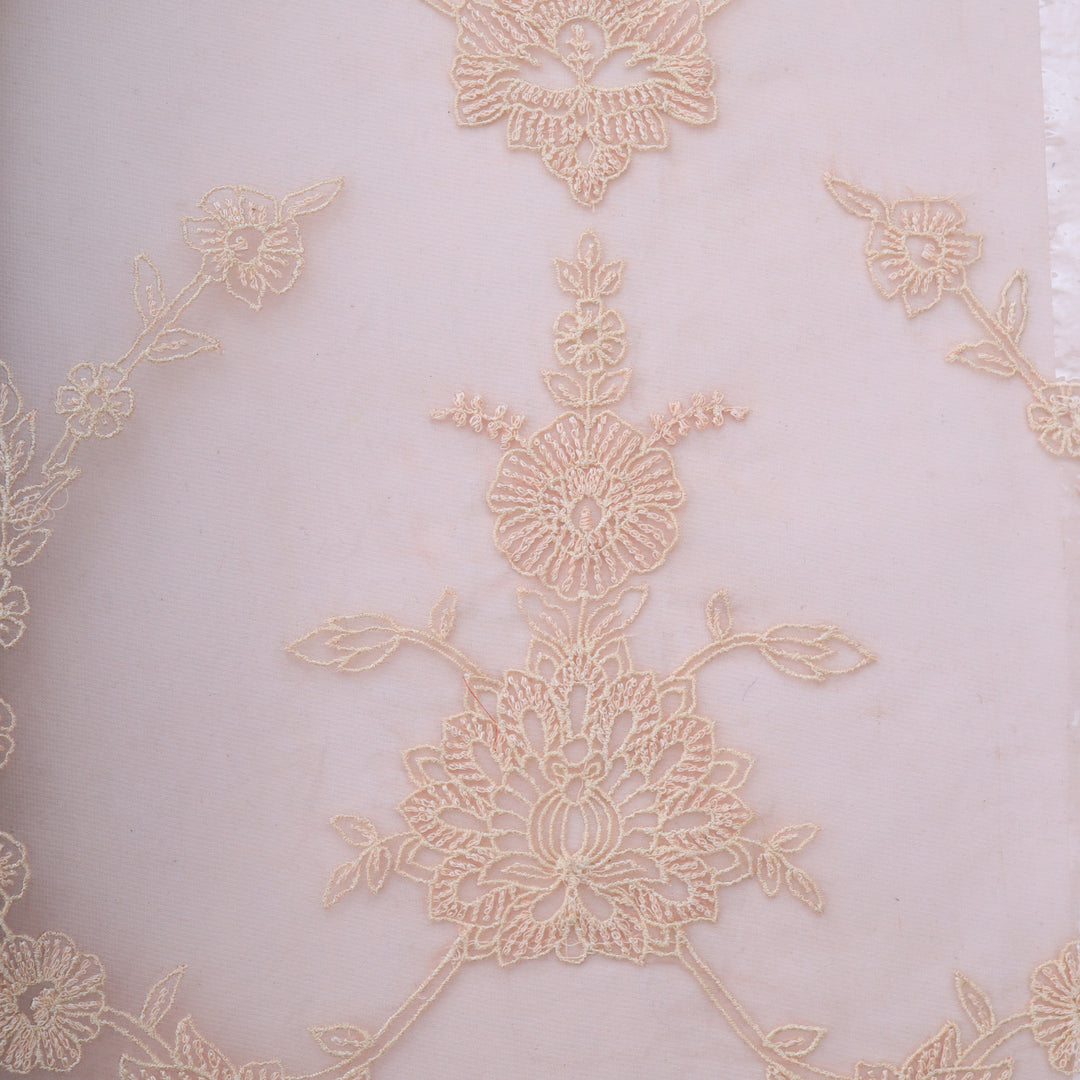 Cameo Peach Organza Floral Embroidery Fabric