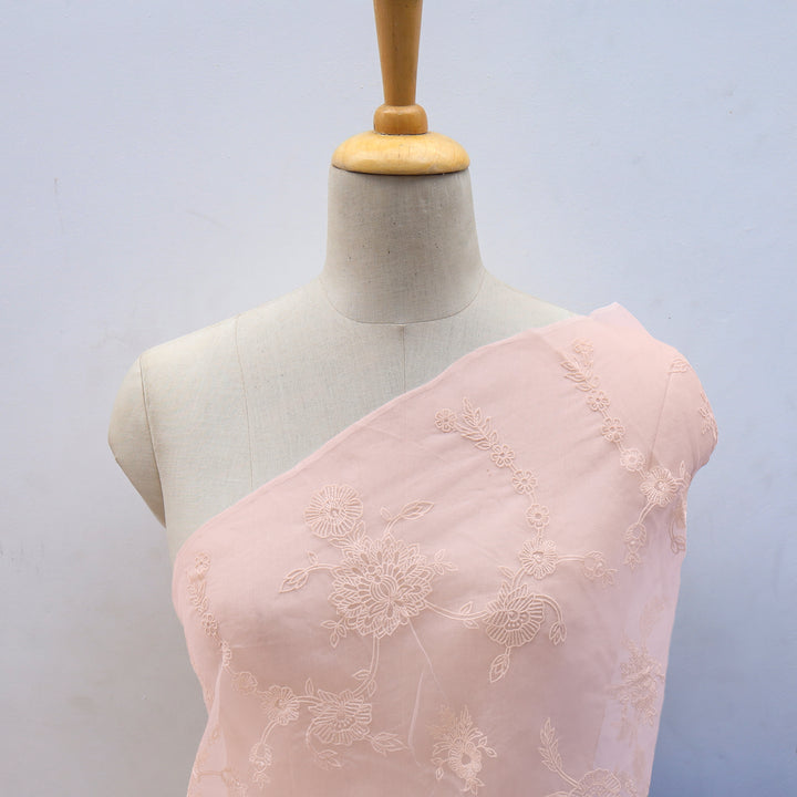 Cameo Peach Organza Floral Embroidery Fabric