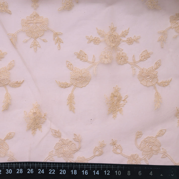 Cameo Peach Organza Floral Embroidery Fabric