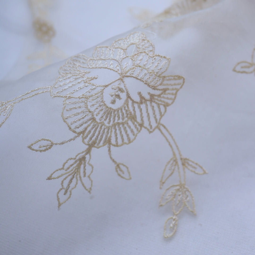 Beau Blue Organza Floral Embroidery Fabric